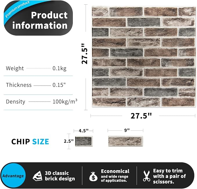 Art3d 10-Pack 52.5 Sq.Ft Faux Brick 3D Wall Panels Peel and Stick in Gray Brown - Image 5