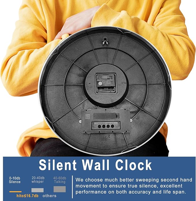 HITO 16 Inch Silent Wall Clock Battery Operated - Image 5