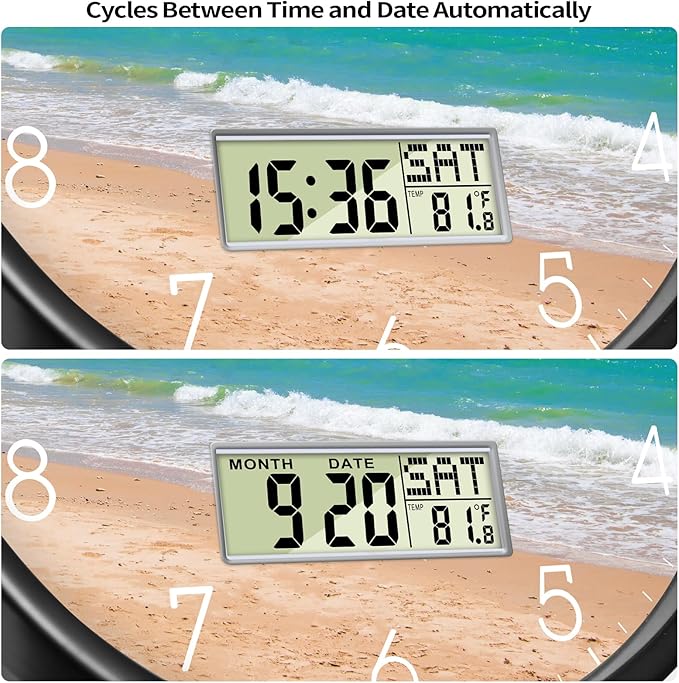12" Silent Non-Ticking Modern Coastal Beach Wall Clock, Battery Operated Analog - Image 3