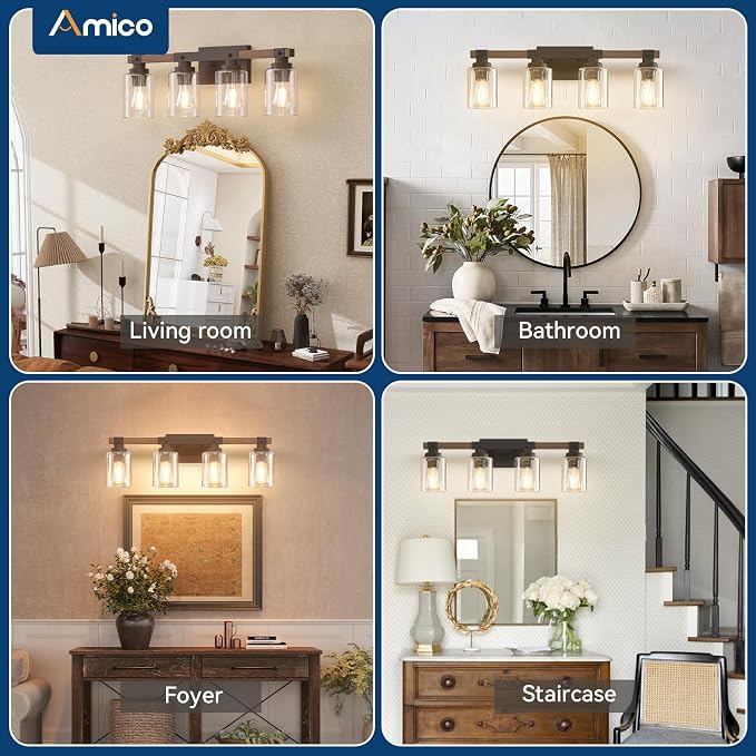 Amico Farmhouse Bathroom Vanity Light Fixtures, Rustic 4-Light Industrial - Image 9