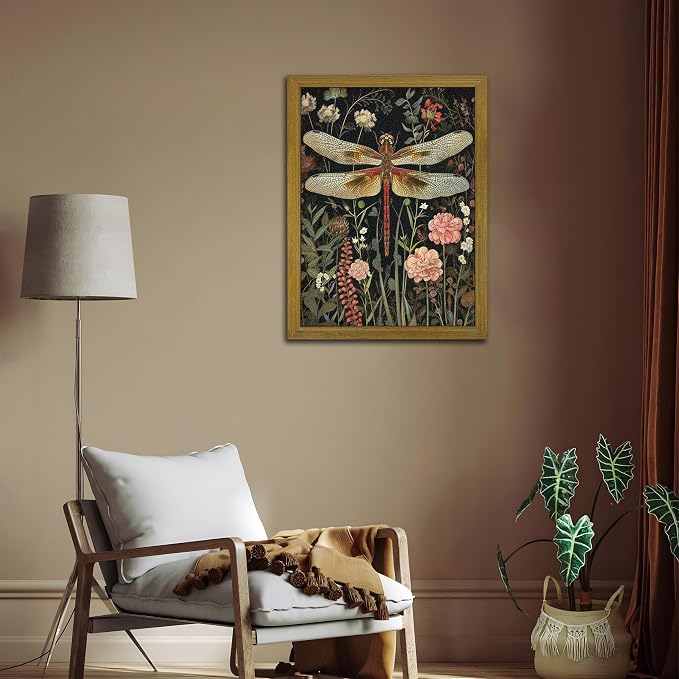 Framed Hand Drawn Sandstone Dragonfly Wall Art, Vintage 3D Textured Nature - Image 8