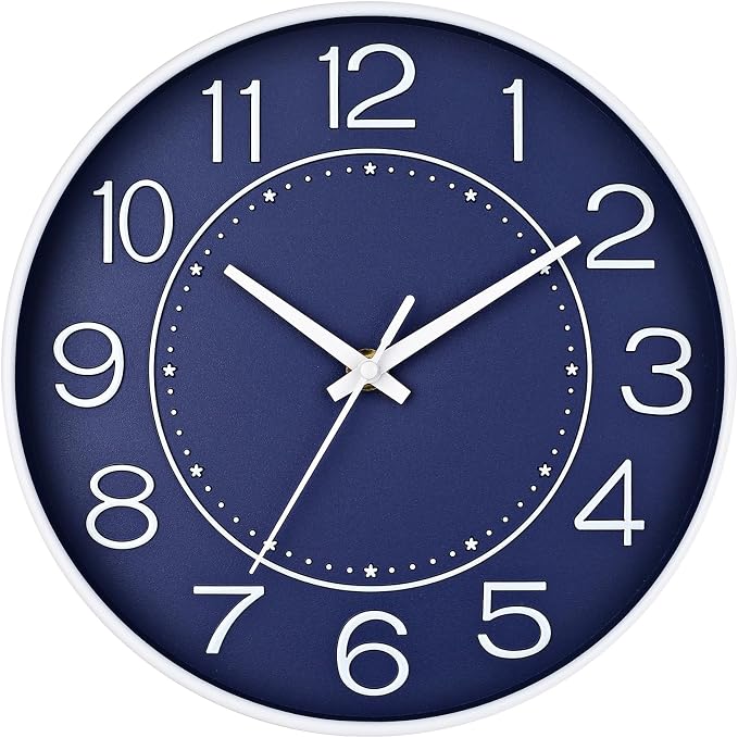 HZDHCLH Modern Wall Clocks Battery Operated, 10 inch Navy Blue Clock by HZDHCLH