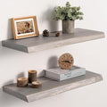 Live Edge Floating Shelves Set of 2, 24 Inch Solid Elm Wood Wall Shelves by Unknown