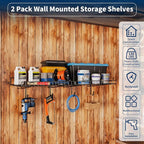 2 Pack Garage Wall Shelf, Wall Mounted Storage Shelves, Heavy Duty Metal Shelves - Image 3