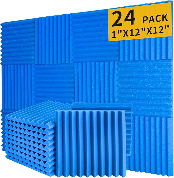 Blue Acoustic Panels 24 Pack 1 x 12x 12 Inches Sound Proof Foam by Saiqiang