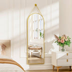 16"x48" Hanging Mirror with Leather Strap, Arched Full Length Mirror with - Image 2