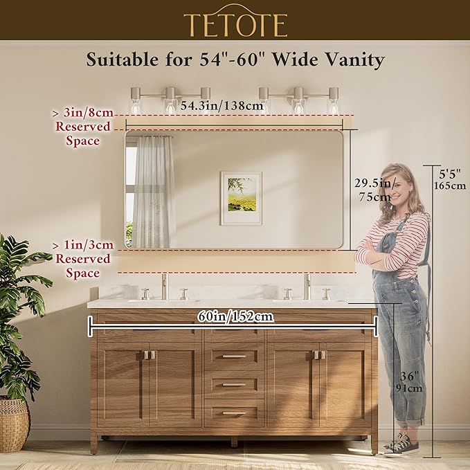 TETOTE 55 x 30 Inch Brushed Nickel Bathroom Mirror - Image 8