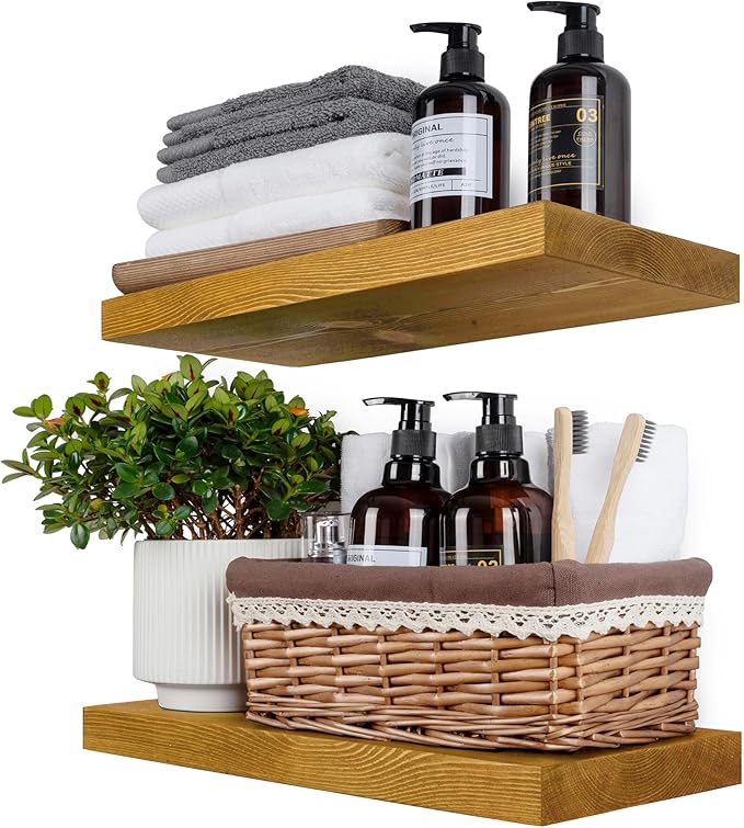 BGMG Wood Floating Shelves for Wall 16 inch Set of 2, Rustic Wooden Wall Mount by BGMG