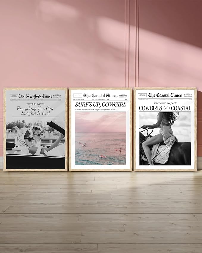 iHery Framed Trendy Coastal Cowgirl NewsPaper Wall Art Prints, New York News - Image 7
