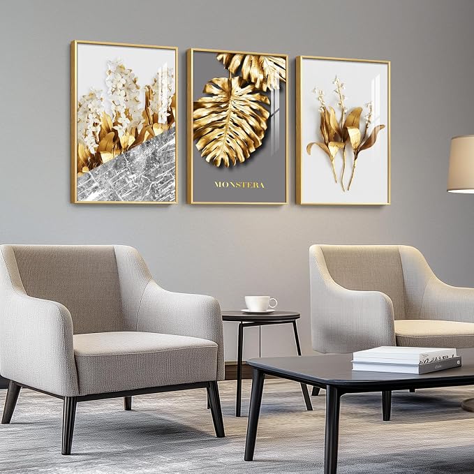 Framed Modern Luxury Large Gold Wall Art - Image 3