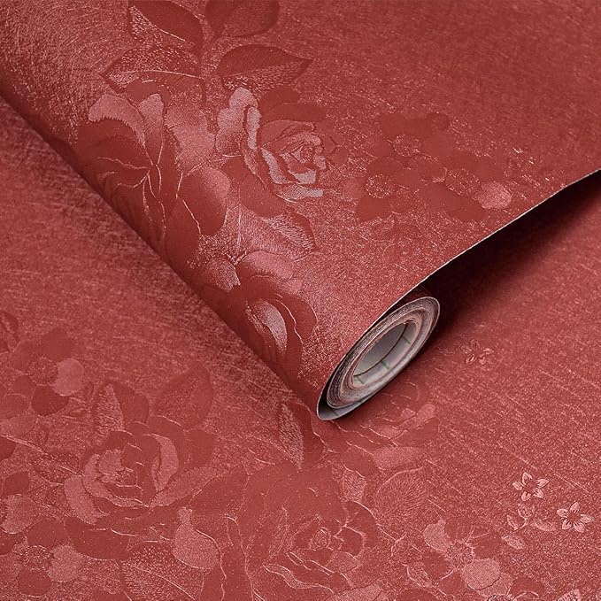 Dark Red Peel and Stick Wallpaper Textured Embossed Floral Contact Paper Peel by VisitTheLativo