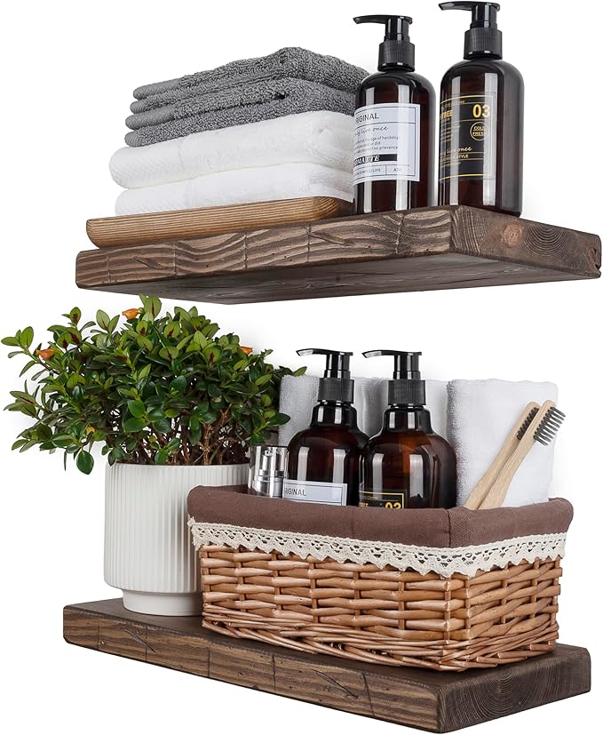 BGMG Floating Shelves 16 inch Long, Distressed Rustic Wooden Wall Shelves by BGMG