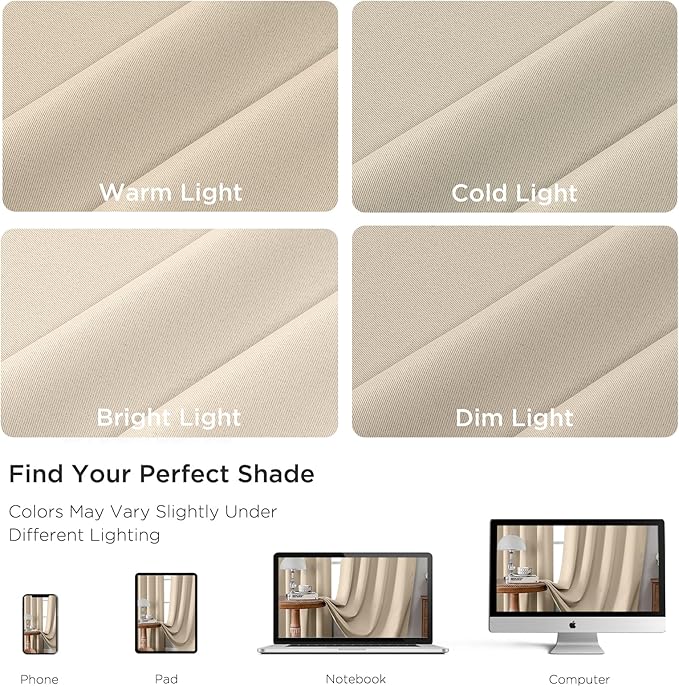 CUCRAF Light Beige Blackout Curtains 108 inch Length 2 Panels Set, Rod Pocket - Image 4