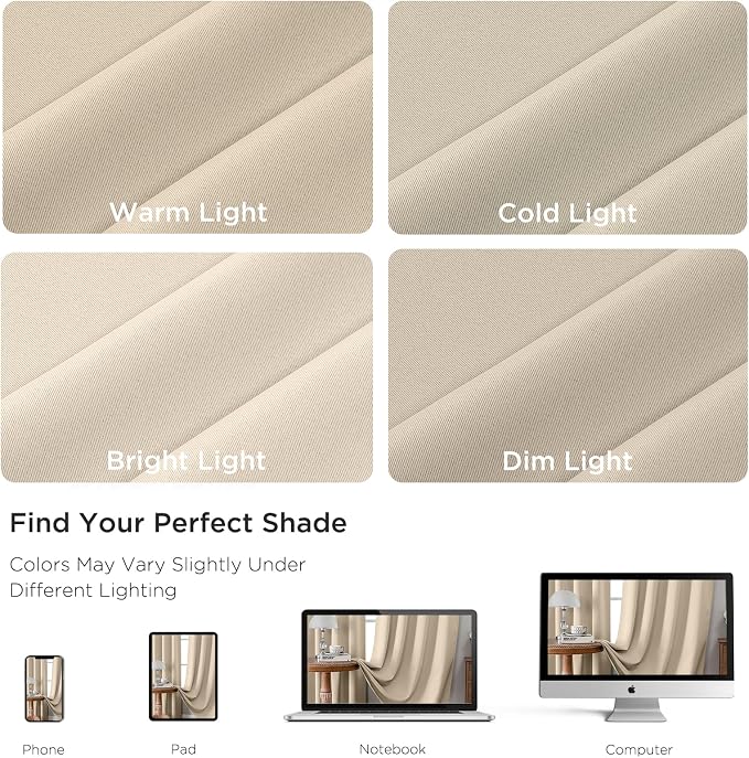 CUCRAF Light Beige Blackout Curtains 90 inch Length 2 Panels Set, Rod Pocket - Image 4