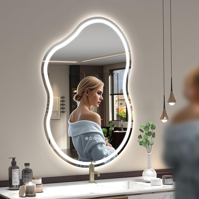 SMIROR Asymmetrical Led Bathroom Mirror 40x 24 inch, Irregular Cloud Lighted - Image 2
