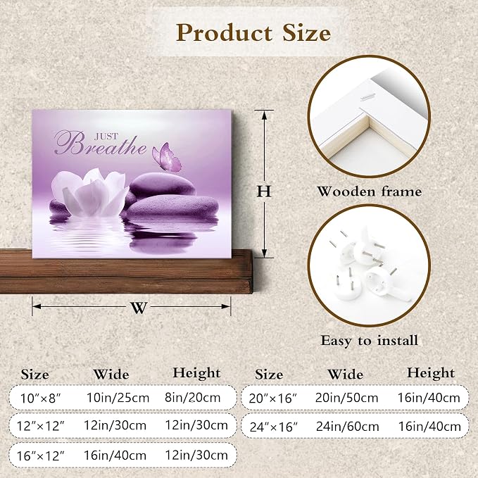 EOBTAIN Zen Framed Wall Art 20x16 Inches Purple Butterfly and Flower Stone - Image 7