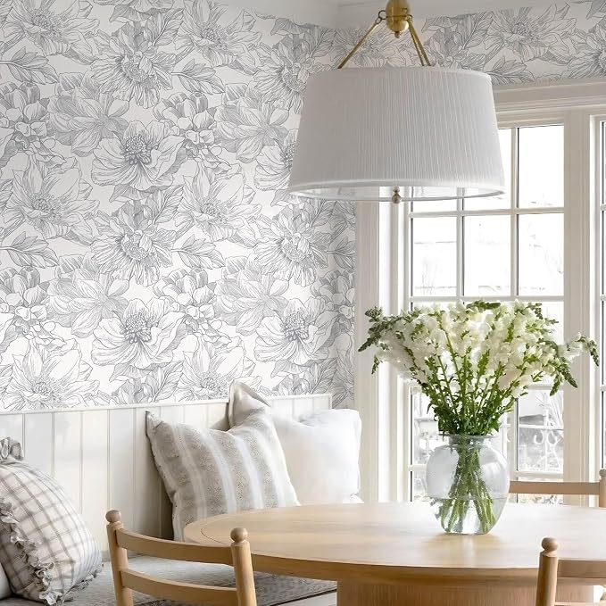 Ismoon Vintage Floral Wallpaper Peel and Stick Beige and Gray Contact Paper - Image 5
