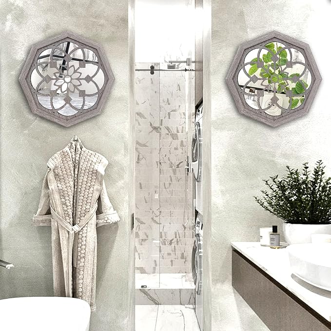 ZOLAPI 2 PCS Octagon Wall-Mounted Mirrors, Vintage Farmhouse Mirror - Image 2