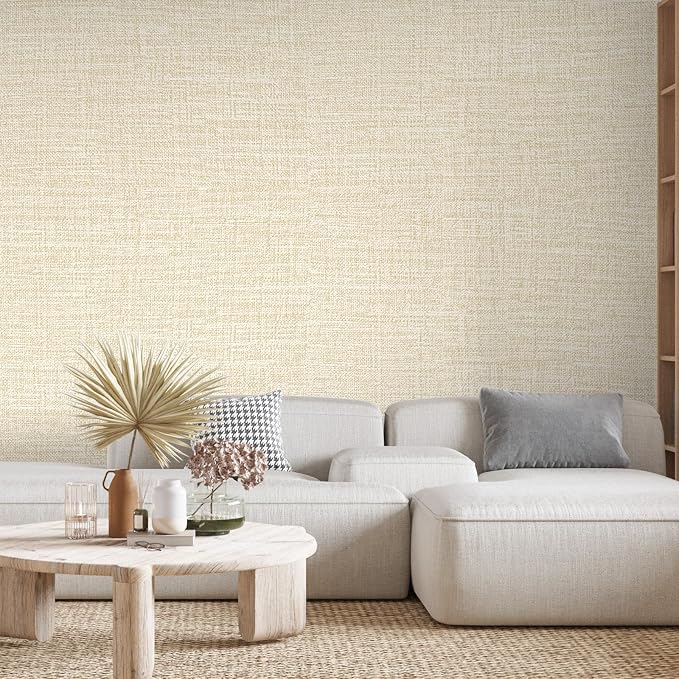 Beige Grasscloth Peel and Stick Wallpaper 17.3"x1200" Faux Linen Textured - Image 6
