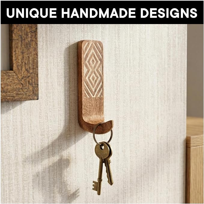 Indian Shelf 10 LB Decorative Wood Adhesive Wall Hooks–Boho Peel and Stick Hooks - Image 5