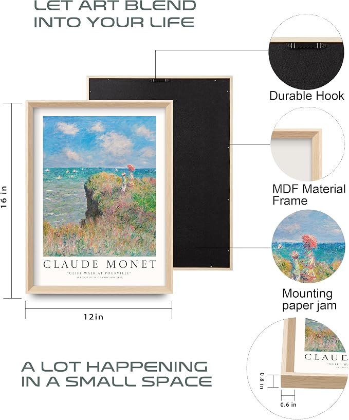 HesenDot Claude Monet Framed Wall Art, 12x16in High Framed Canvas Prints - Image 3