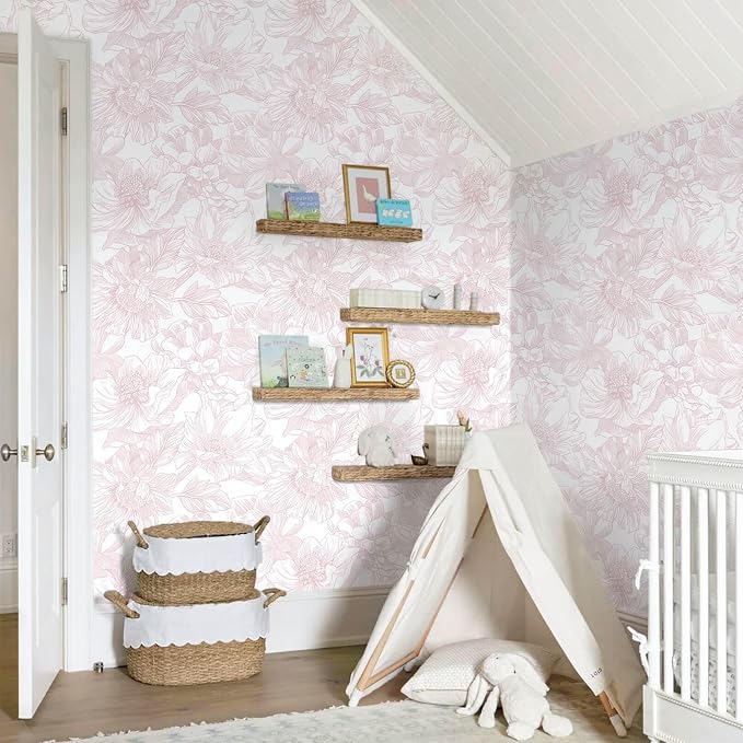 Ismoon Large Floral Peel and Stick Wallpaper Boho White/Pink Contact Paper - Image 8