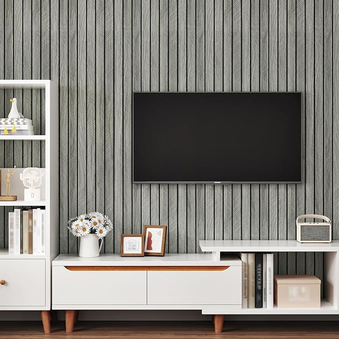 Grey Wood Wall Panels Textured Wood Slats 3D Soundproof Wall Panels Peel and - Image 2