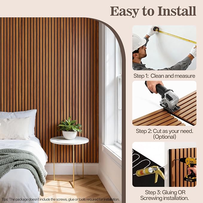 4 Pack Wood Panels for Wall, 94.4" x 12.8" Acoustic Wood Slat Wall Panel for - Image 7