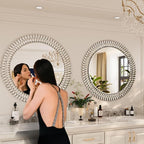 Kelly Miller 36" Large Round Jeweled Wall Mirror, Luxury Diamond Beveled - Image 5
