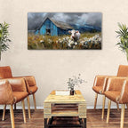 AIYISU Farmhouse Cow Wall Art Rustic Barn Landscape Pictures Wall Decor Blue - Image 4