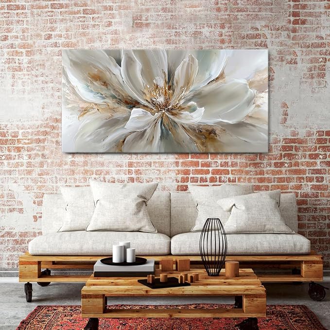 Flower Wall Art Vintage White Floral Canvas Pictures Abstract Blooming Flower - Image 2
