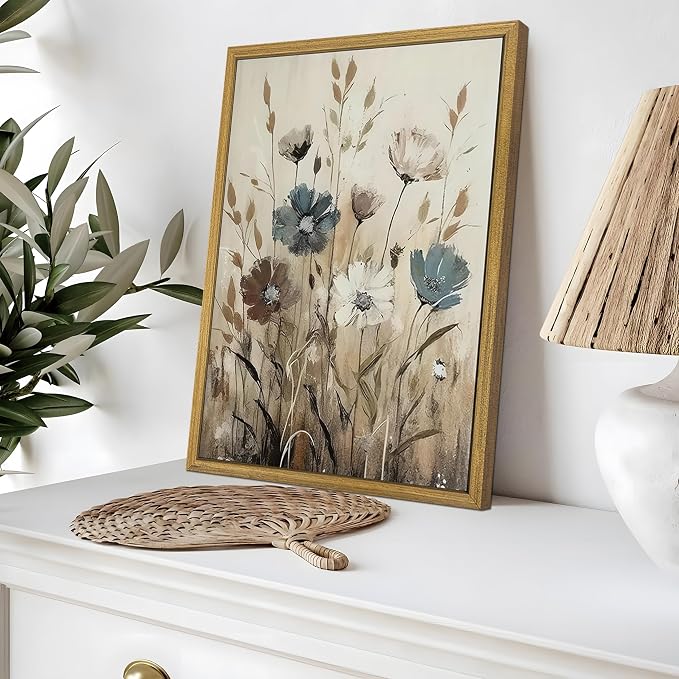 Yaneiro Wood Framed Vintage Wildflower Wall Art, Boho Canvas Wall Decor - Image 4