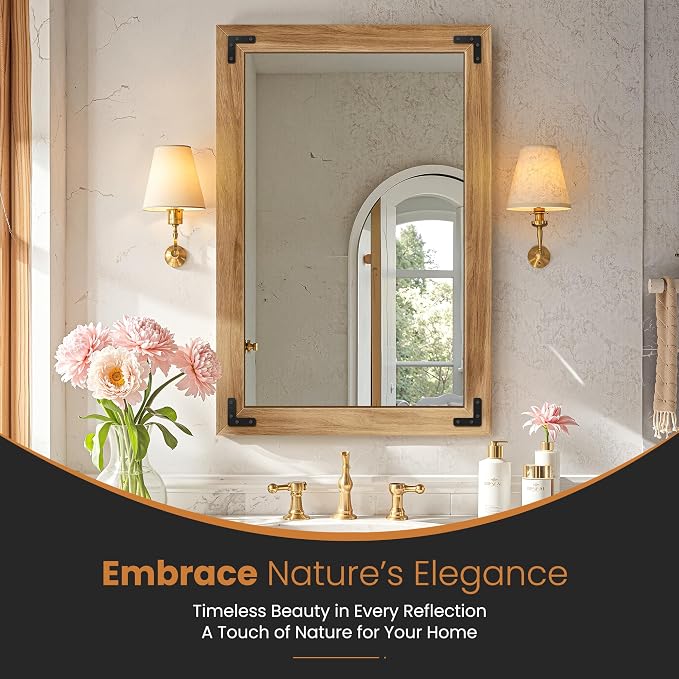 Bathroom Mirror for Wall with Wooden Frame, Bedroom Decor, Vertical or - Image 2