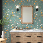 Green Floral Wallpaper Peel and Stick, Birds & Orange Fruits Contact Paper - Image 2