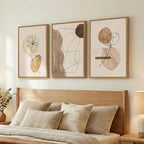 Framed Neutral Abstract Boho Wall Art Bedroom, 3 Piece Brown Black Botanical - Image 2