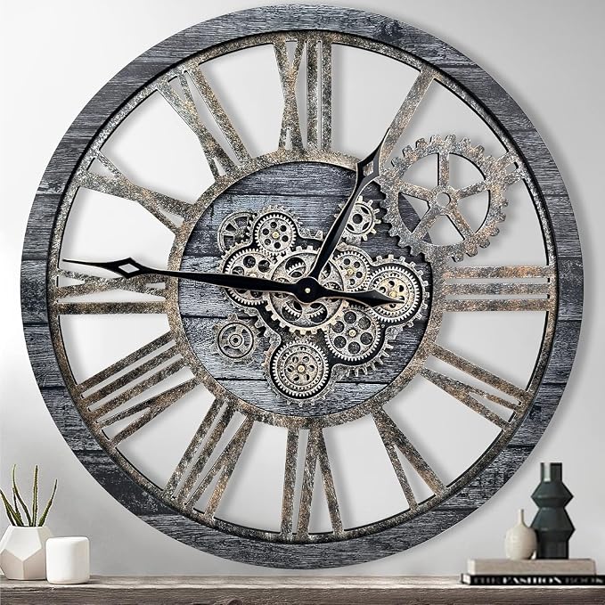 B-Style Large Wall Clock 18 Inch Moving Gear Oversized Vintage Farmhouse Rustic by TheB-StyleTB