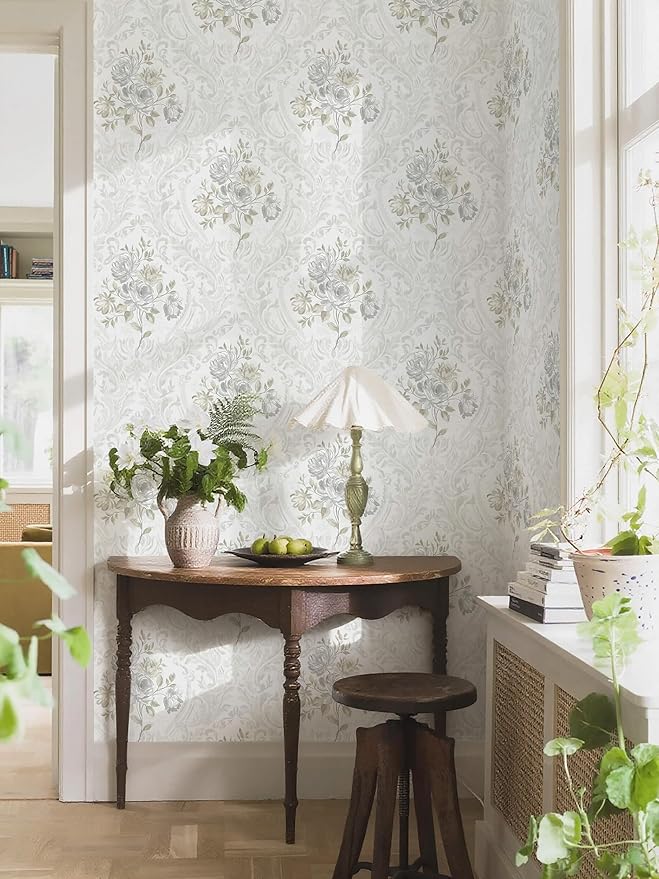 Ismoon Floral Peel and Stick Wallpaper Vintage White and Grey Contact Paper - Image 4