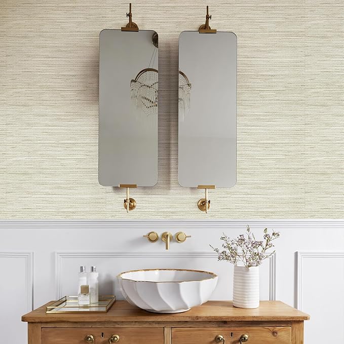 JiffDiff Grasscloth Wallpaper Peel and Stick Cream Grassweave Peel & Stick Wall - Image 6