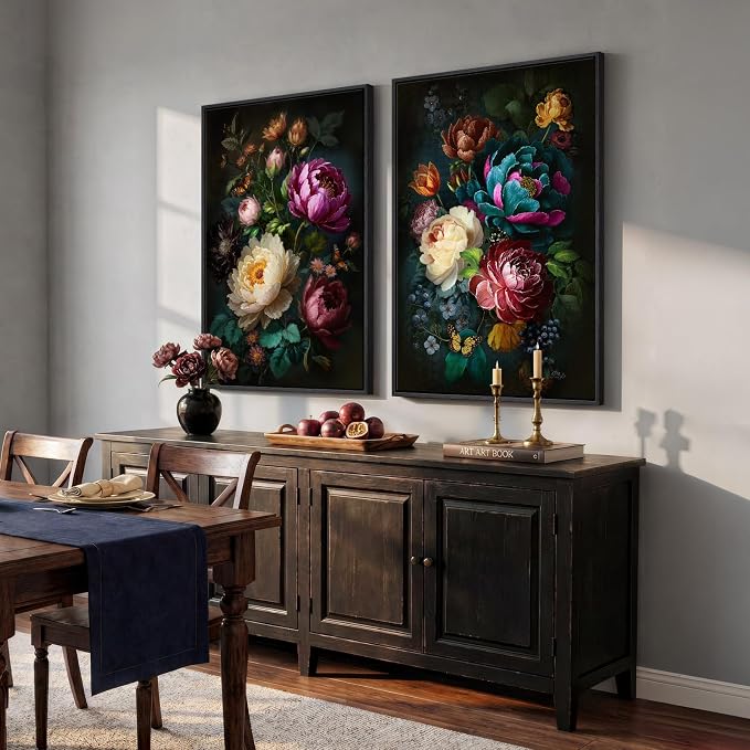 Large Framed Vintage Floral Wall Art Set of 2, Colorful Rustic Farmhouse - Image 2