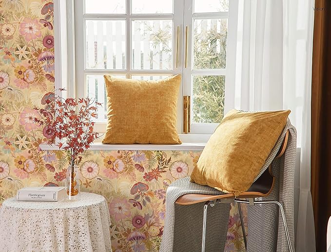 Ismoon Vintage Floral Peel and Stick Wallpaper Deep Beige Pink Contact Paper - Image 3