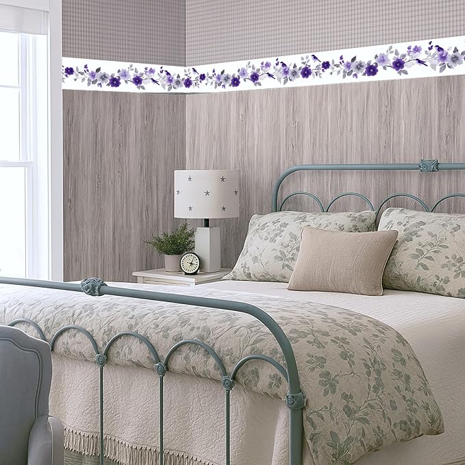 Purple Floral Wallpaper Border 196x4 Inch Peel and Stick Wall Border Self - Image 7