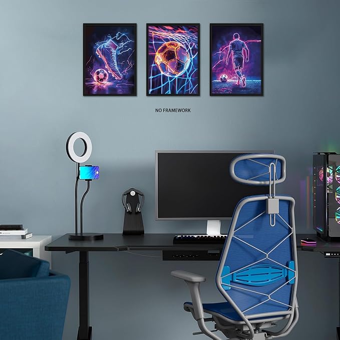 BGFCE Cool Soccer Gaming Wall Art Posters Set of 3, Neon Video Gamer Canvas - Image 6