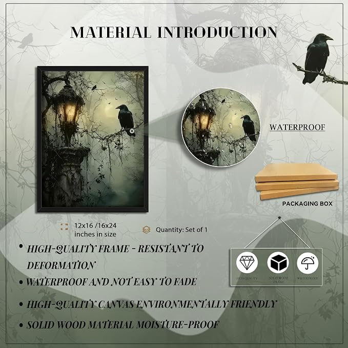 Gothic Decor Framed Wall Art, Vintage Dark Academia Canvas Prints, Horror - Image 5