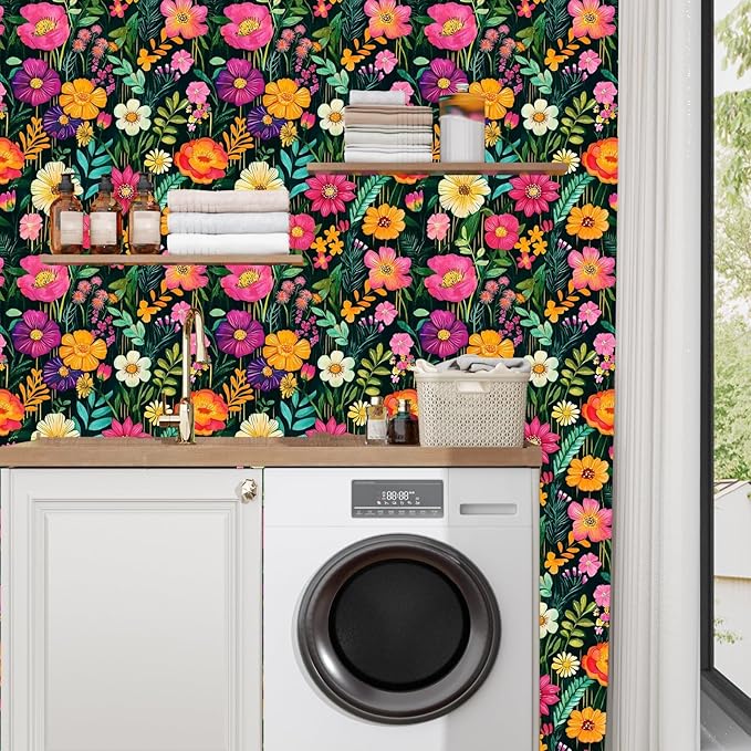 BOKEBEVE Watercolor Floral Wallpaper Peel and Stick Colorful Contact Paper - Image 2