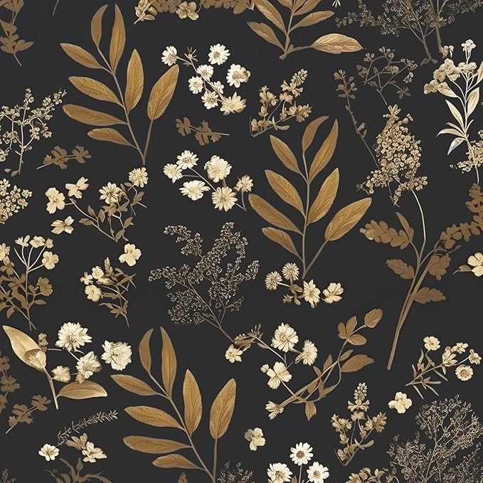 Laatse Vintage Wallpaper Peel and Stick Black Floral Wallpaper 17.5'' x 393'' by Laatse