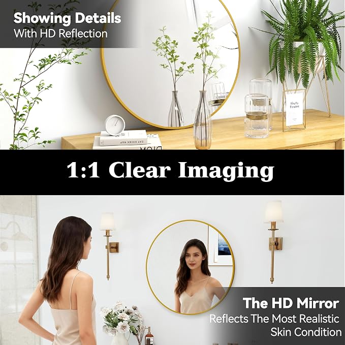 SCWF-GZ 24" Round Mirror Circle Wall Mounted Hanging or Against Wall Metal - Image 4