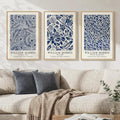 Framed Large William Morris Wall Art Set of 3, Vintage Blue Botanical Floral by Cuspin
