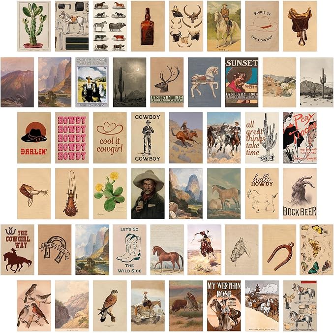 KBKBART 50 Pcs Vintage Western Cowboy Pictures Wall Decor, Farmhouse Western by KBKBART