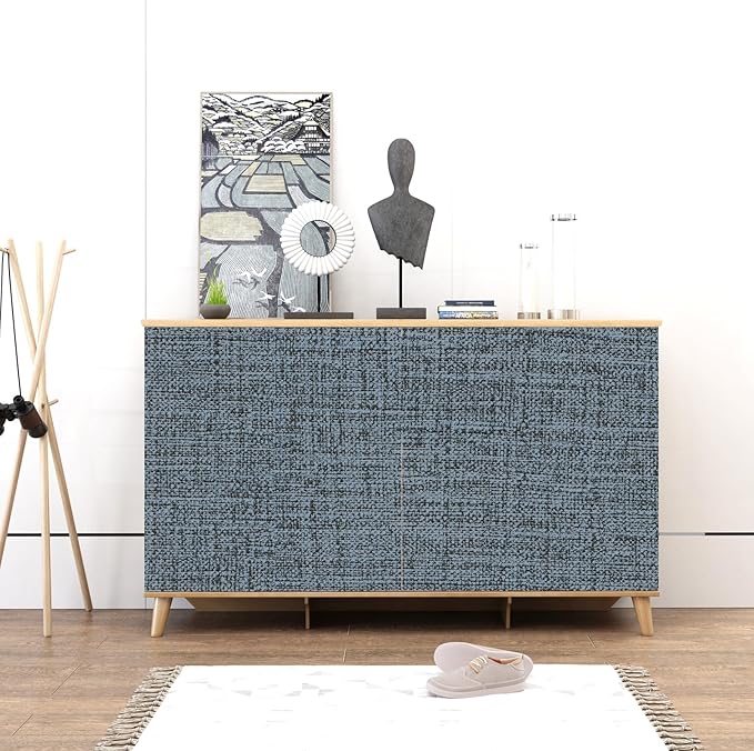 Amiya Grasscloth Wallpaper Blue Peel and Stick Faux Fabric Linen Contact Paper - Image 5