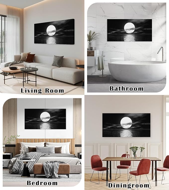 Cao Gen Decor Art S06498 Wall Art Canvas Sea White Full Moon in Night Picture - Image 2